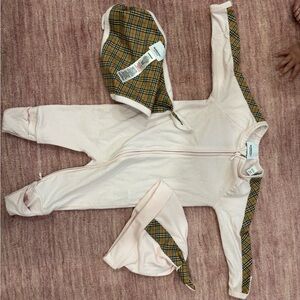 Burberry, baby Burberry, onesie bib and hat, 6 to 9 months